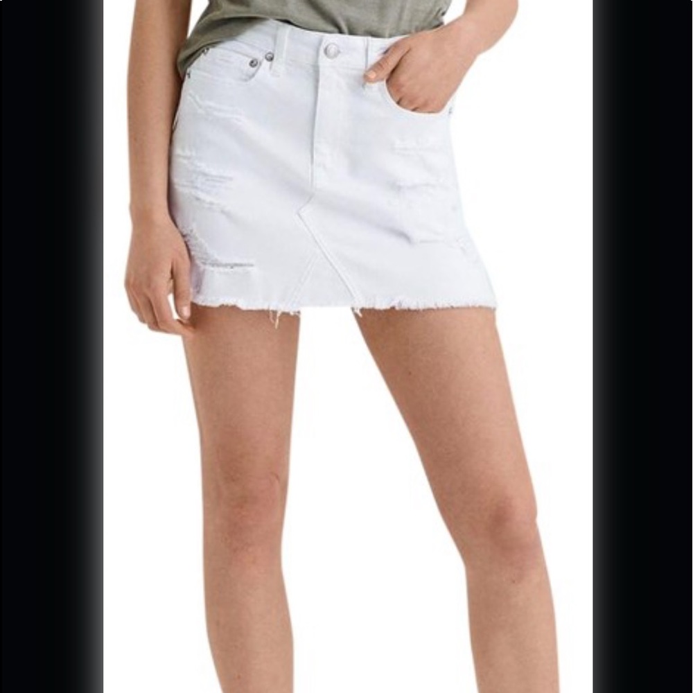 American Eagle Distressed White Jean Skirt